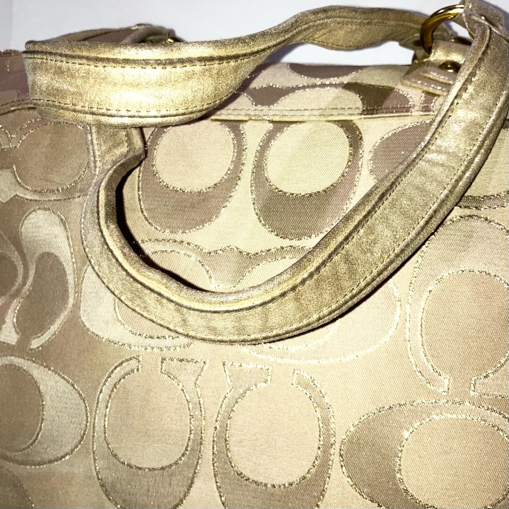 VTG Y2K COACH Poppy Glam Tote Bag in Gold Metallic Beige Clear Hang Tag 17890 - Picture 9 of 16